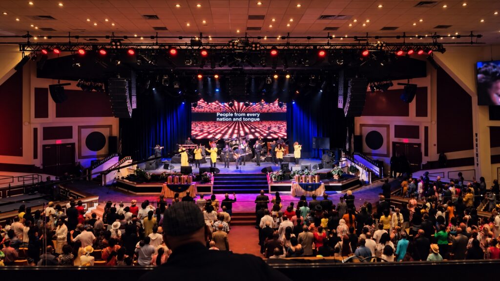 California Worship Center stage and audience with YME professional audio installation